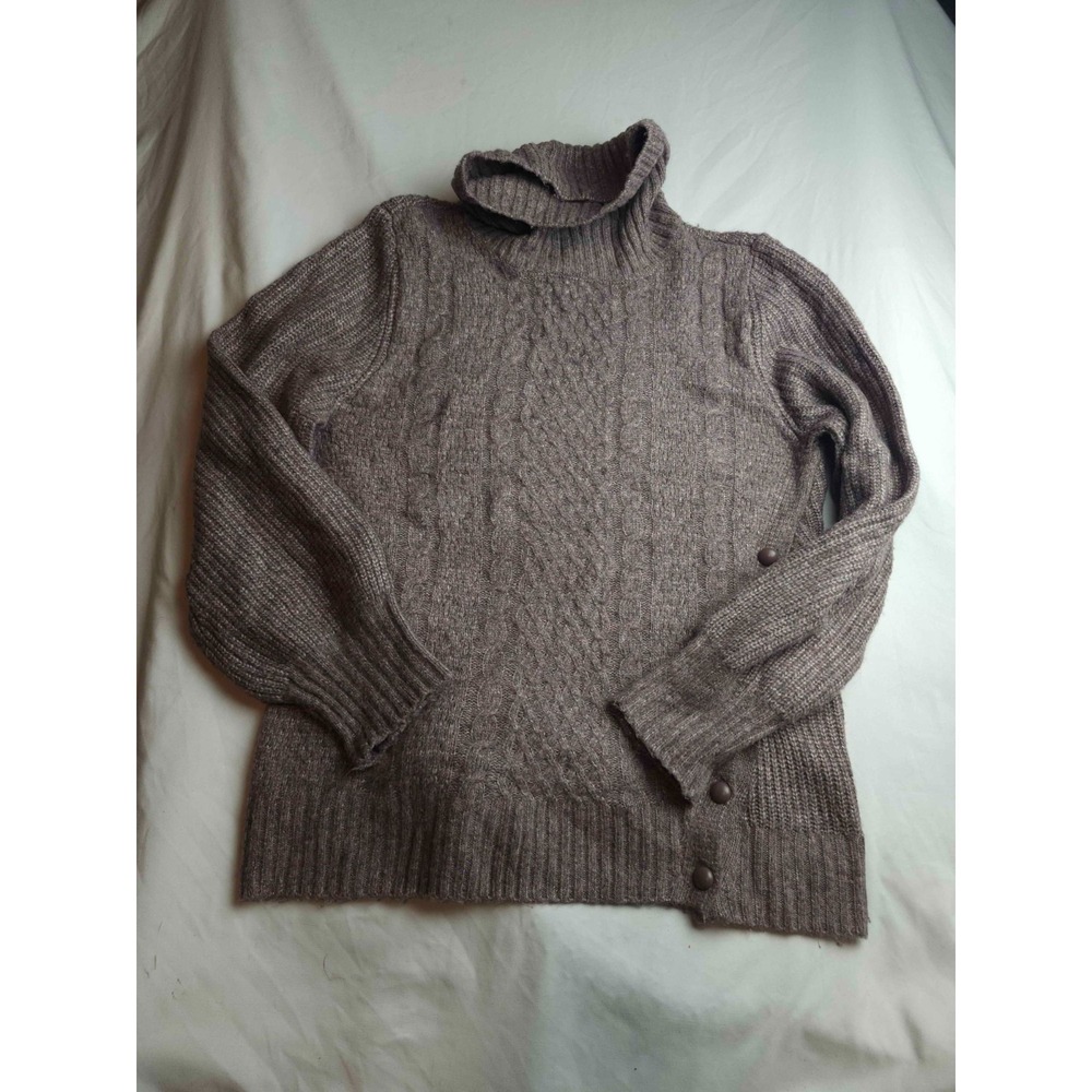 Liz Claiborne Turtleneck Sweater‎ Womens Large Gray Cable Knit Buttons Pullover